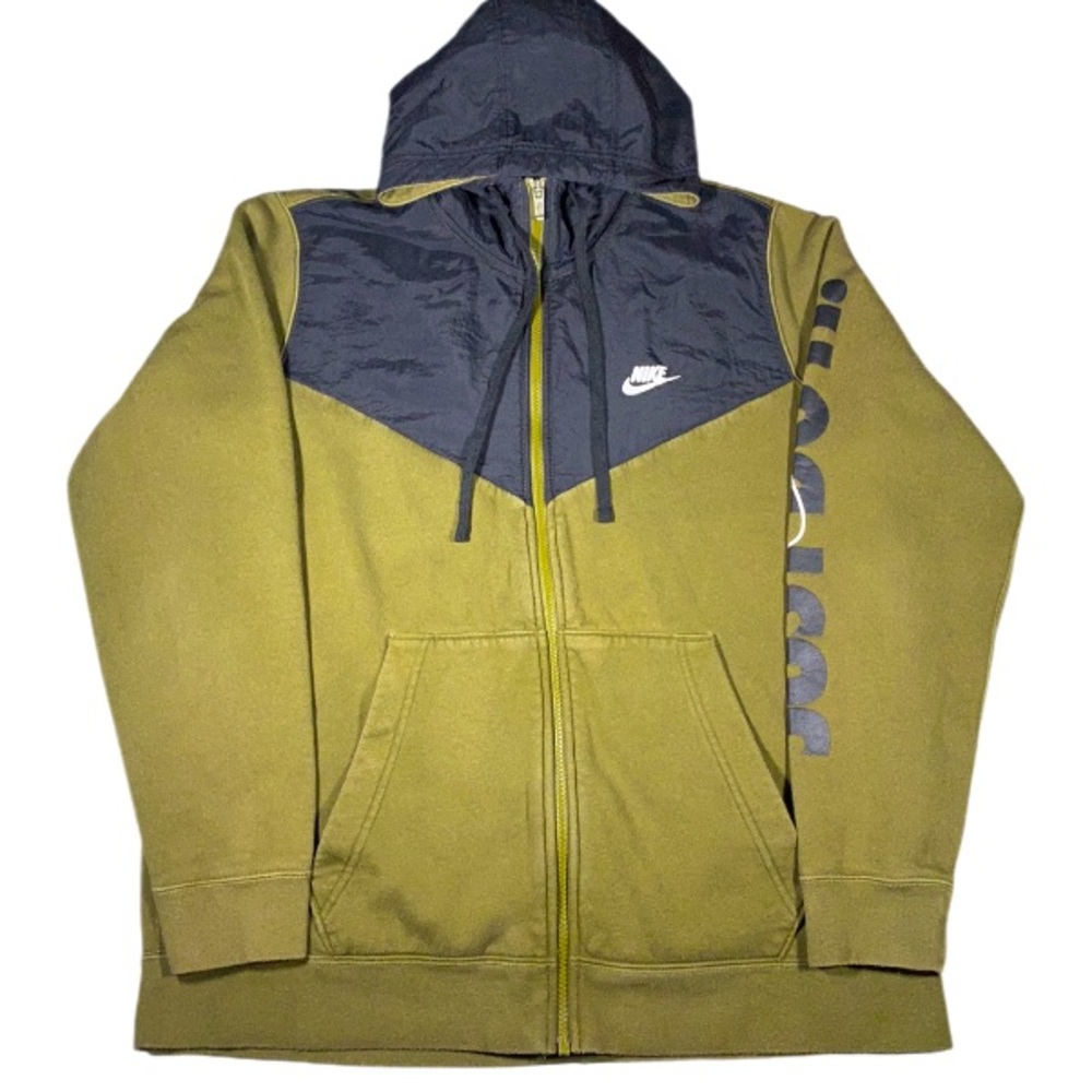 Nike Jacket Men’s Large Olive Green Hood Spell Out Sleeve Polar Fleece HBR Sport - Picture 1 of 13